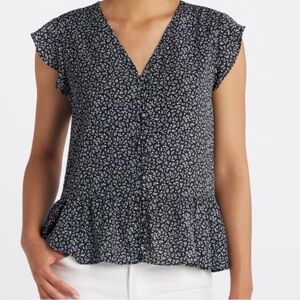 Black Floral Peplum Blouse Size XS